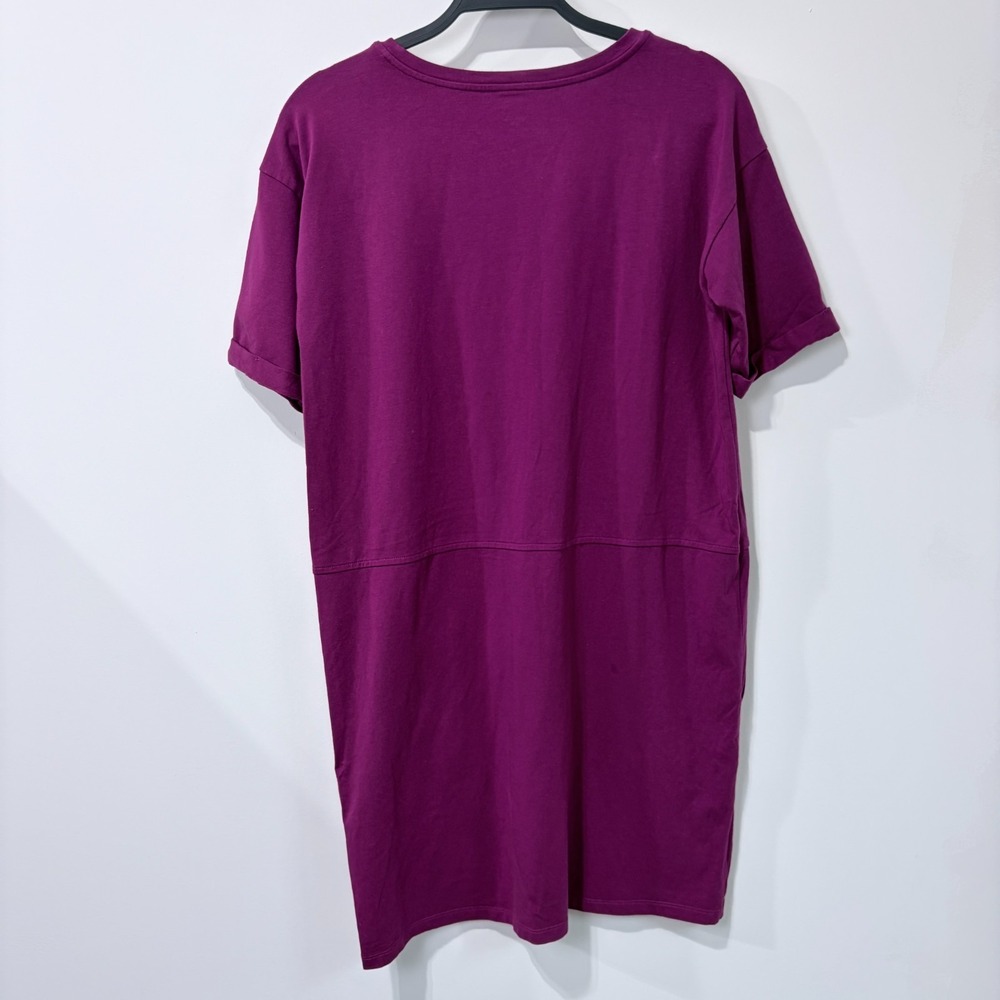 EILEEN FISHER Organic-Cotton Round-Neck T-Shirt Dress Purple Pockets Petite S - Picture 2 of 6
